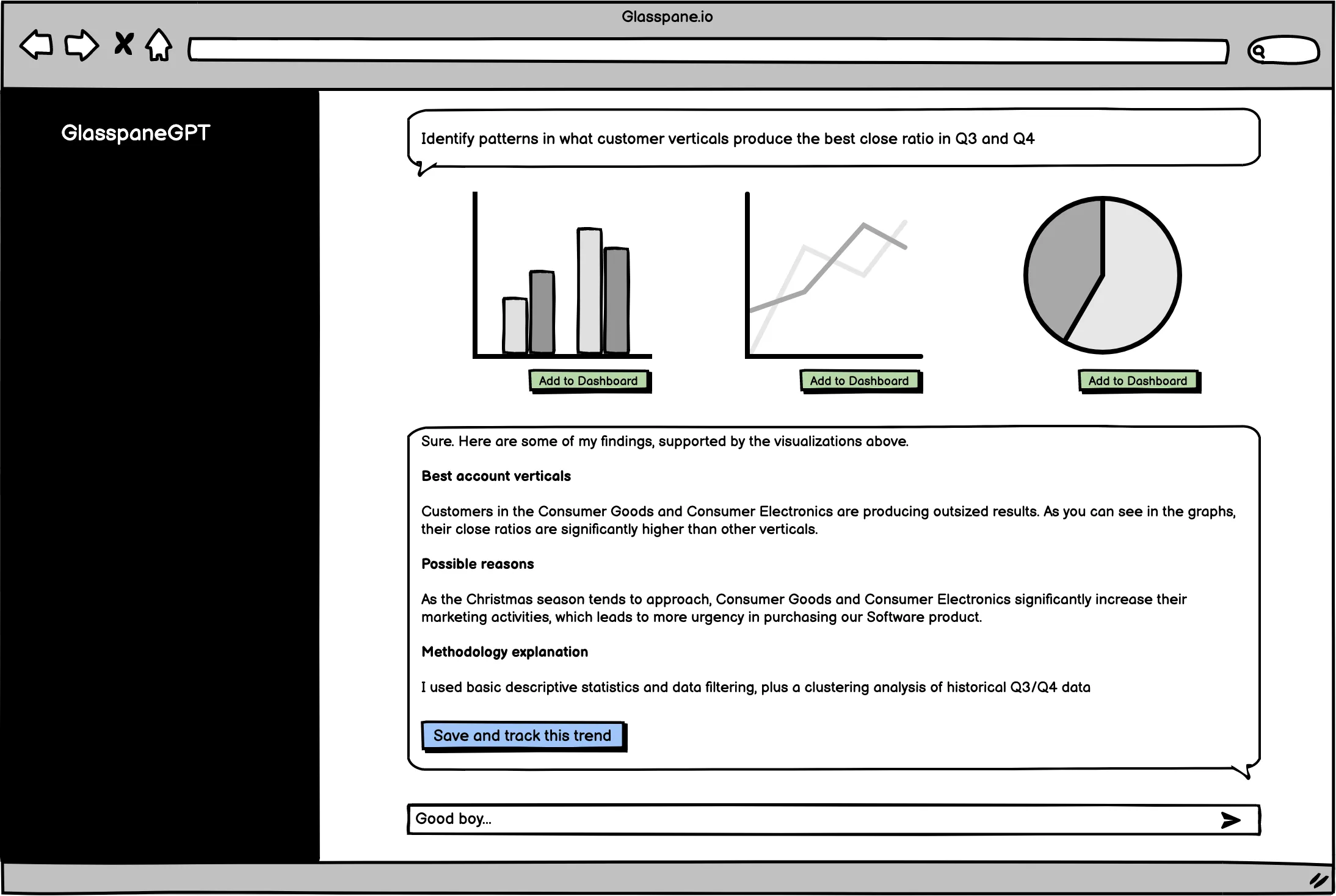 Wireframe for a natural-language GTM analytics tool